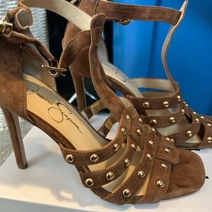Jessica Simpson Tan Heels with Gold Studs